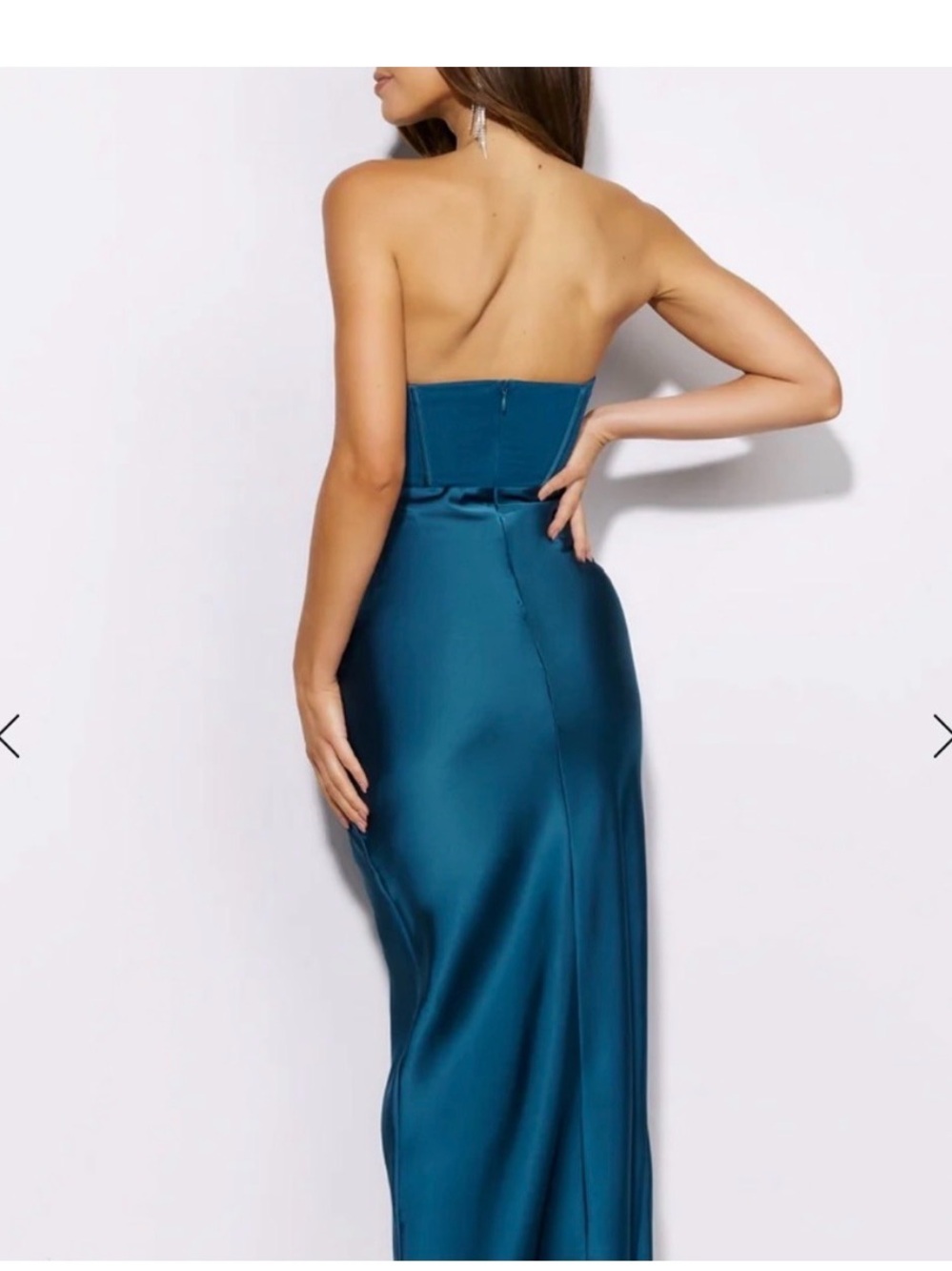 New Hello Molly sz 2 Strapless Teal Evening Gown with Twist Front and High Slit - Picture 3 of 11
